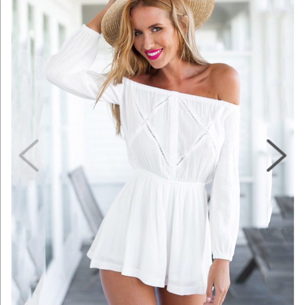 White Shoulderless Chiffon Jumpsuit Romper